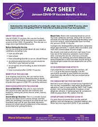 one page fact sheet with information about the Janssen covid-19 vaccine - this PDF is ADA accessible 