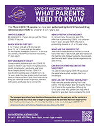 one page fact sheet with information about vaccinating children ages 5 and older 