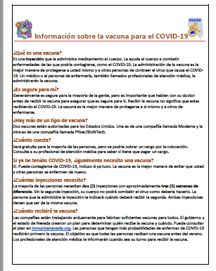 Vaccine info sheet-Spanish